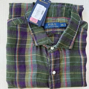 Polo by Ralph Lauren Men's Checkered Shirt in Green and Purple